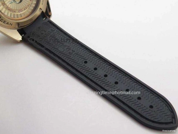 0301 Planet Ocean Professional Rose Gold Liquid Metal V6F 42mm On Black Rubber Strap A Vibrant 8266